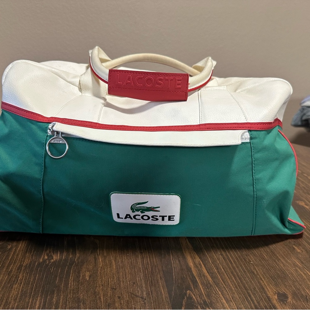 Lacoste Green and White Duffle Bag